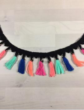 Quasten Borte - Boho - schwarz multicolor